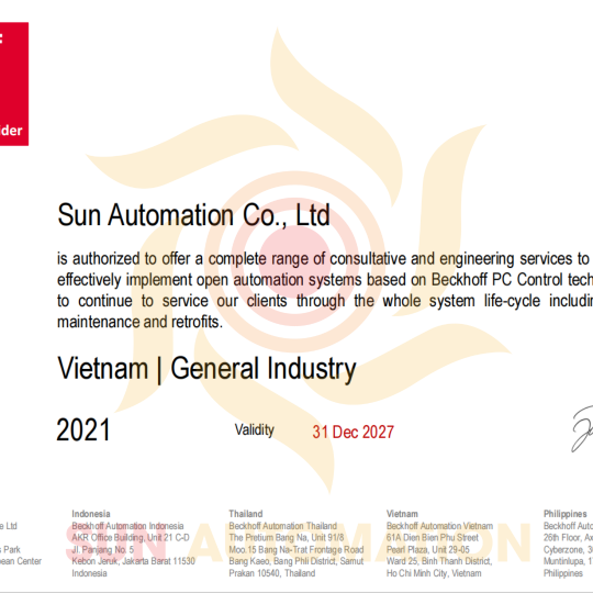 CHỨNG NHẬN ĐẠI LÝ BECKHOFF